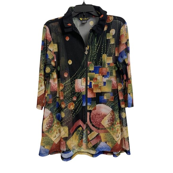 Valentina Artsy Sheer Embellished Zip Blouse Jacket Size S - Picture 1 of 7